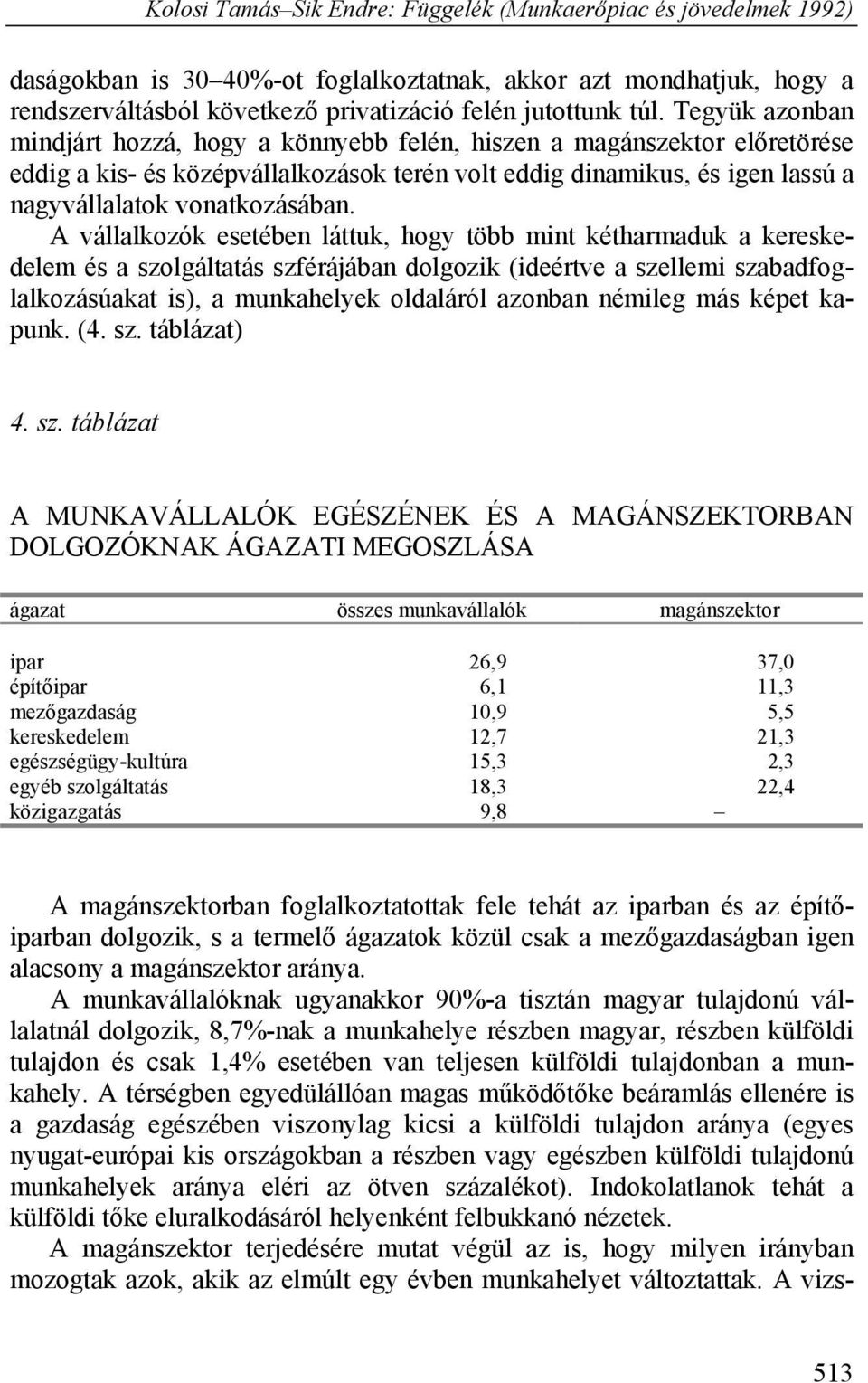 A vállalkozók esetében láttuk, hogy több mint kétharmaduk a kereskedelem és a szolgáltatás szférájában dolgozik (ideértve a szellemi szabadfoglalkozásúakat is), a munkahelyek oldaláról azonban