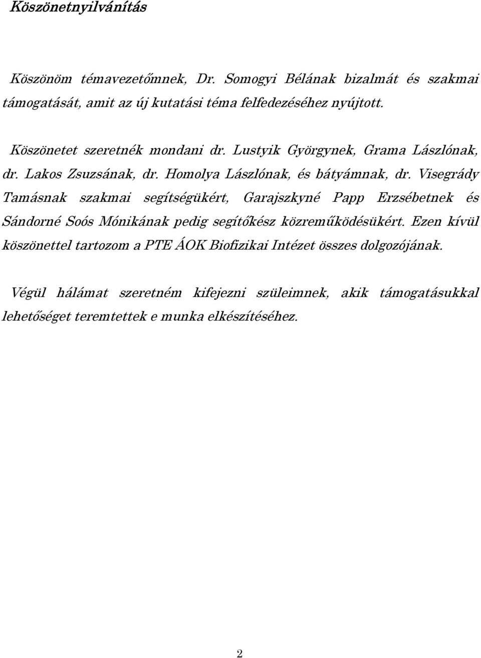 Visegrády Tamásnak szakmai segítségükért, Garajszkyné Papp Erzsébetnek és Sándorné Soós Mónikának pedig segítőkész közreműködésükért.