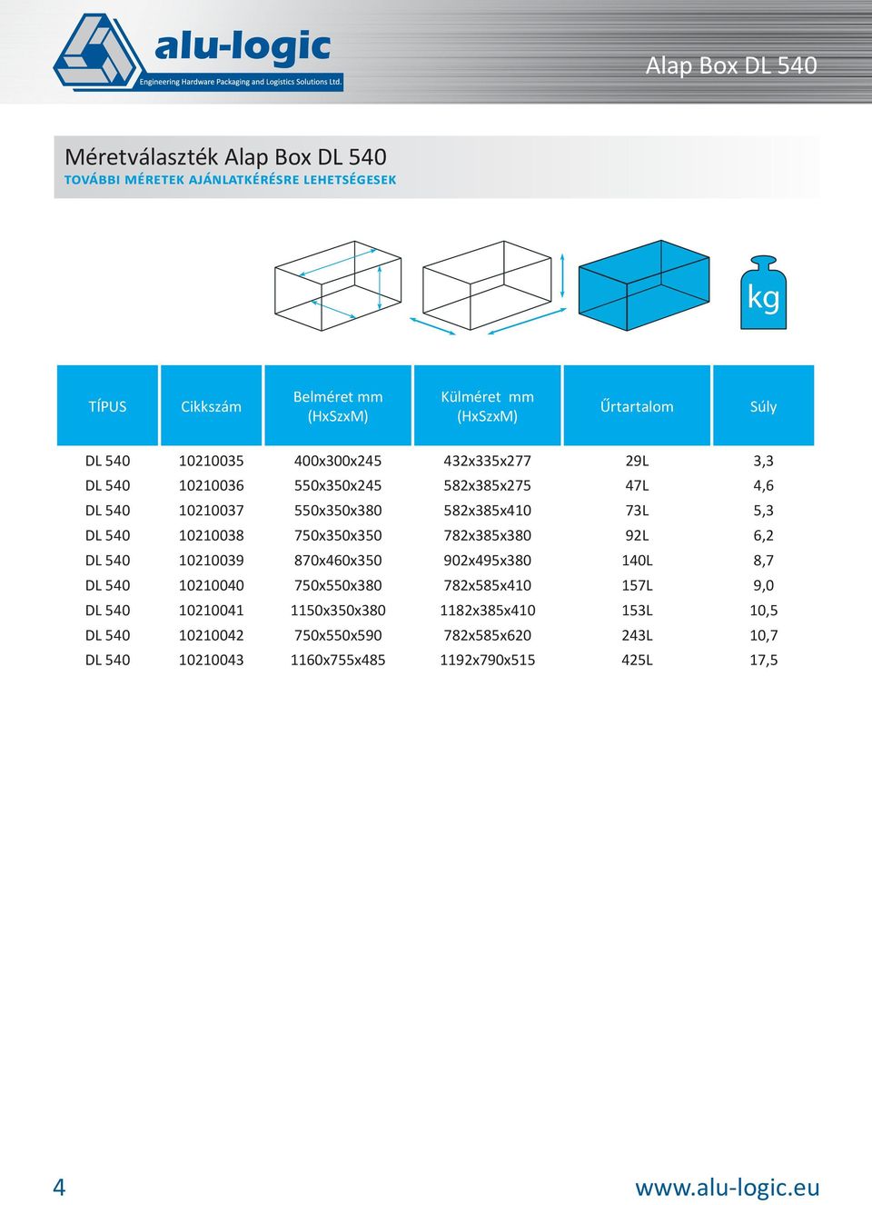 73L 5,3 DL 540 10210038 750x350x350 782x385x380 92L 6,2 DL 540 10210039 870x460x350 902x495x380 140L 8,7 DL 540 10210040 750x550x380 782x585x410 157L