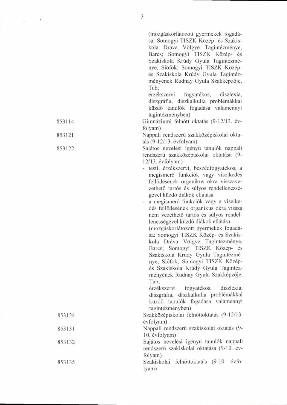 probl6mskkal kiizd6 tanulok fogadrisa valamennyi tagintdzm6nyben) Gimnaziumi 1'eln6tt oktatris (9-12113. dvlolyam) Nappali rendszerli szakk6z6piskolai okta- I6s (9-l2ll3.