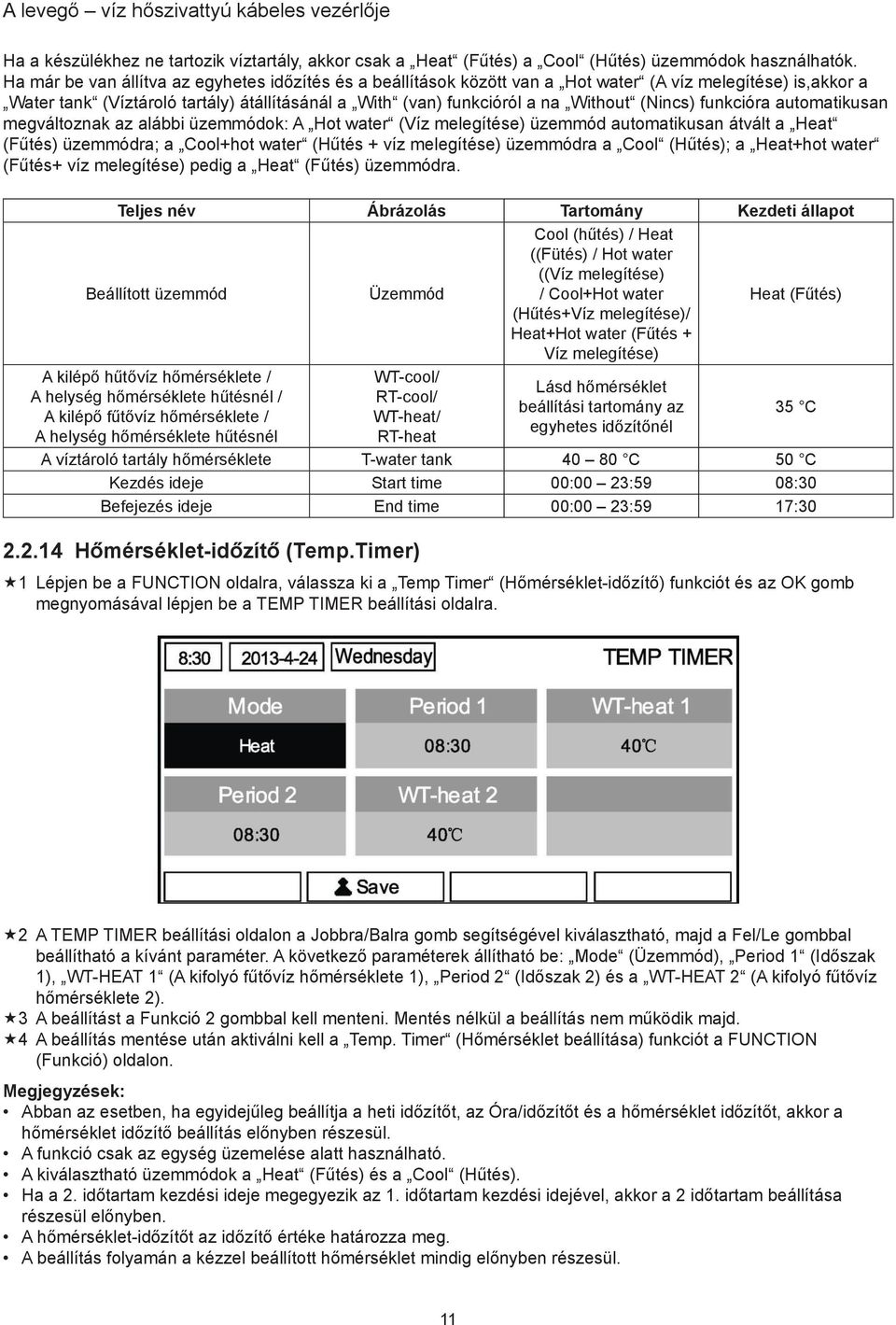 (Nincs) funkcióra automatikusan megváltoznak az alábbi üzemmódok: A Hot water (Víz melegítése) üzemmód automatikusan átvált a Heat (Fűtés) üzemmódra; a Cool+hot water (Hűtés + víz melegítése)