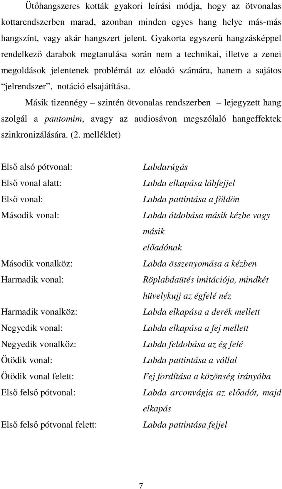 elsajátítása. Másik tizennégy szintén ötvonalas rendszerben lejegyzett hang szolgál a pantomim, avagy az audiosávon megszólaló hangeffektek szinkronizálására. (2.