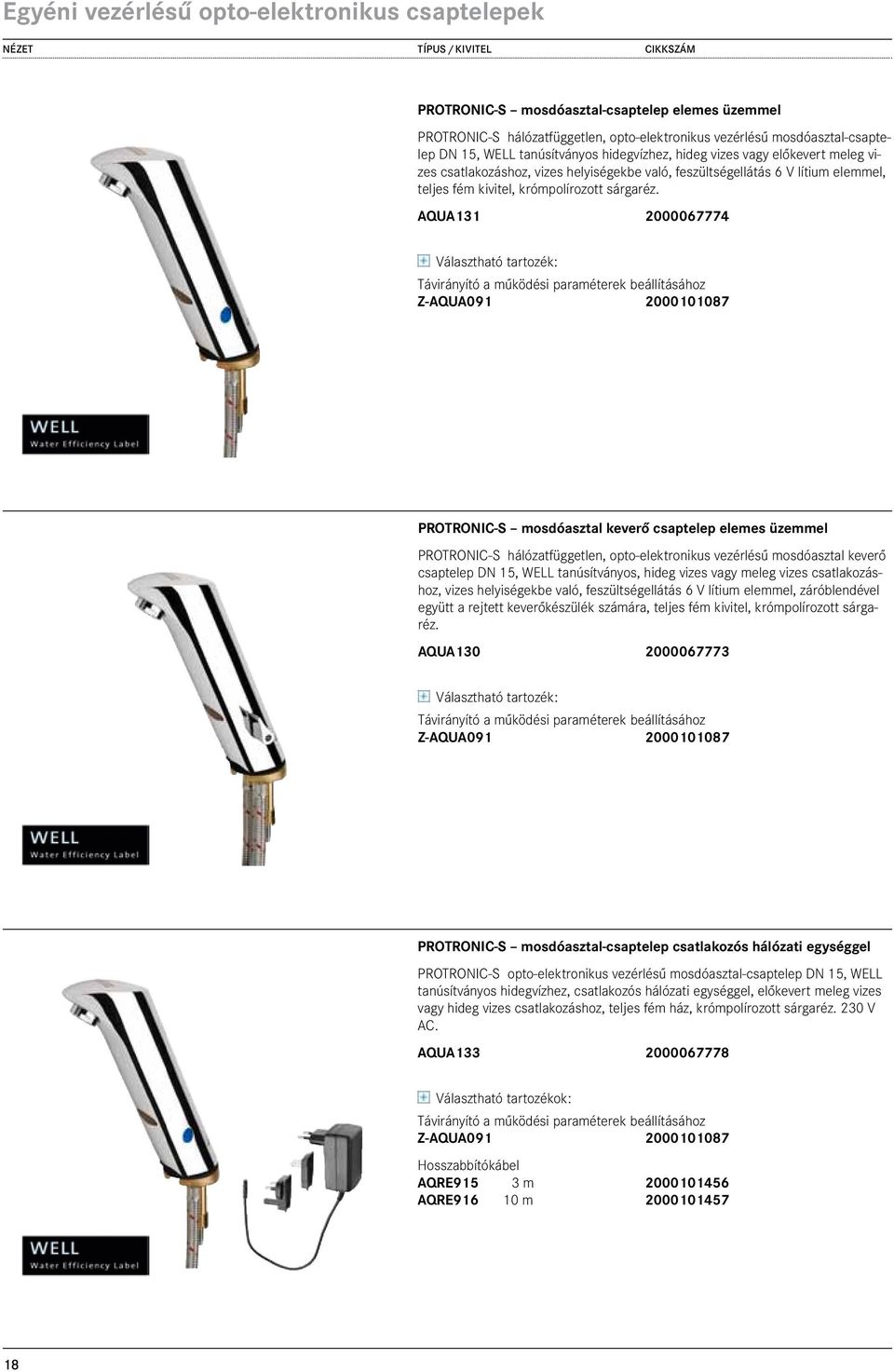 AQUA131 2000067774 319,00 PROTRONIC-S mosdóasztal keverő csaptelep elemes üzemmel PROTRONIC-S hálózatfüggetlen, opto-elektronikus vezérlésű mosdóasztal keverő csaptelep DN 15, WELL tanúsítványos,