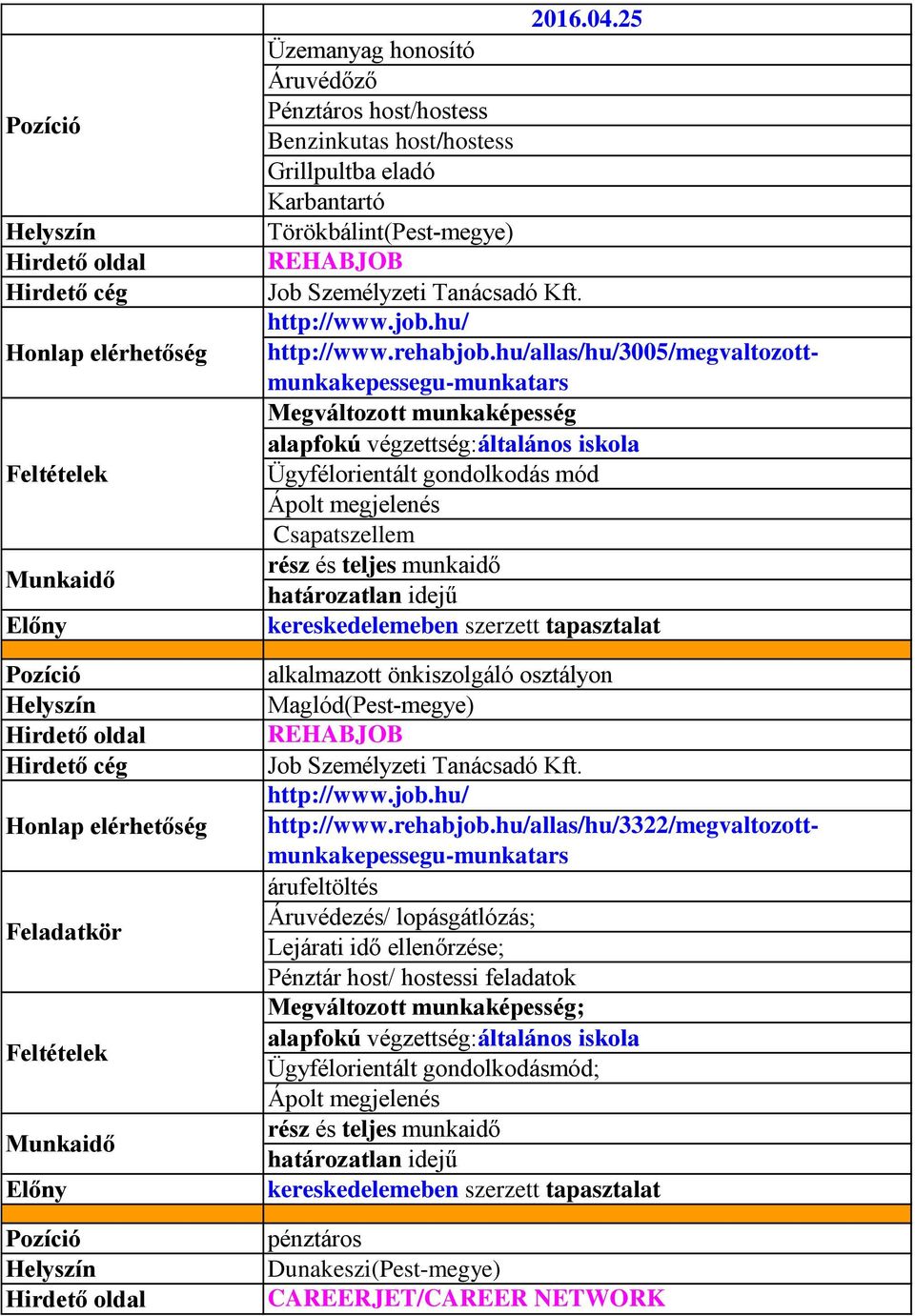 hu/allas/hu/3005/megvaltozottmunkakepessegu-munkatars Megváltozott munkaképesség alapfokú végzettség:általános iskola Ügyfélorientált gondolkodás mód Ápolt megjelenés Csapatszellem rész és teljes