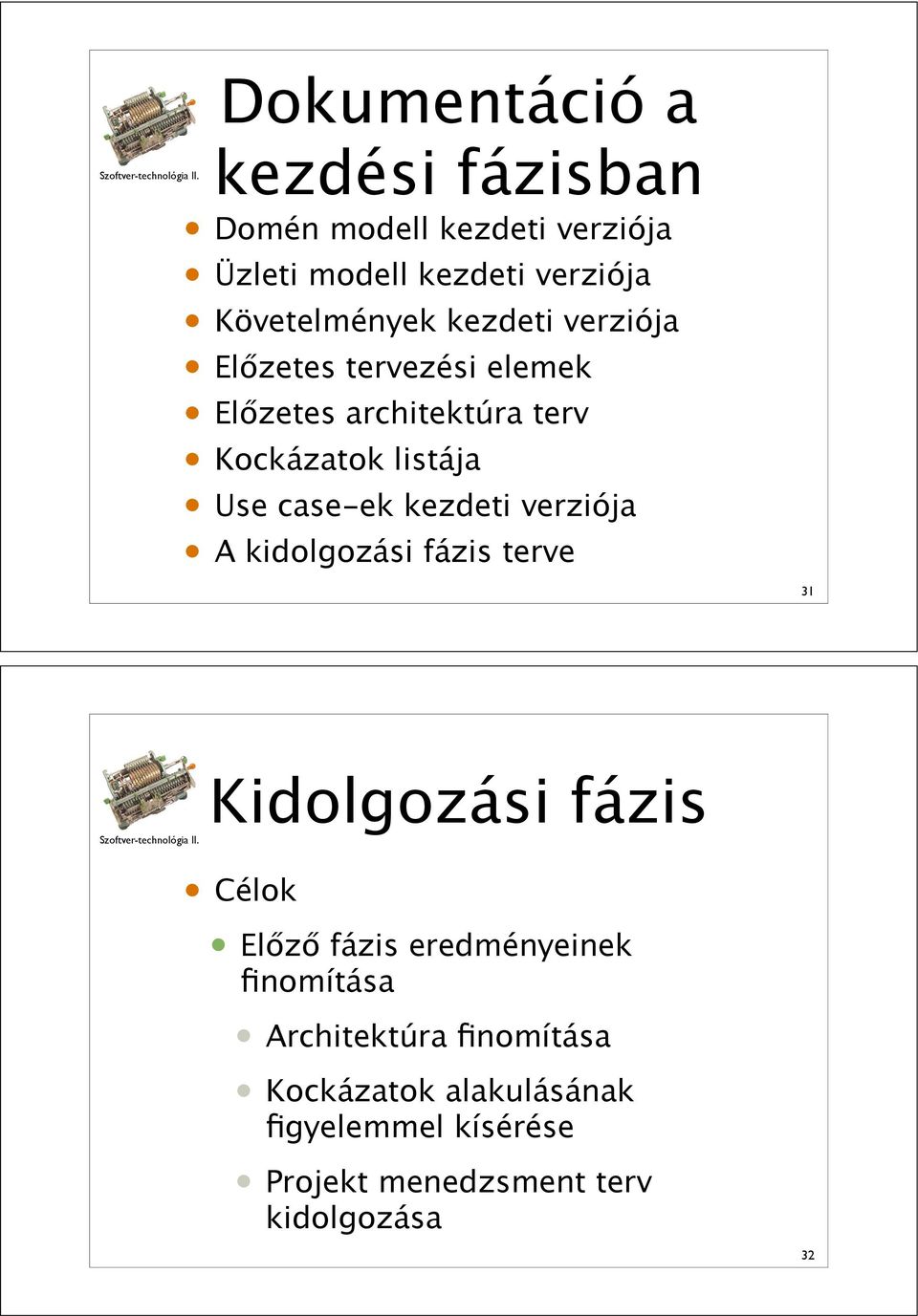 zetes architektúra terv Kockázatok listája Use case-ek kezdeti verziója A kidolgozási fázis terve 31