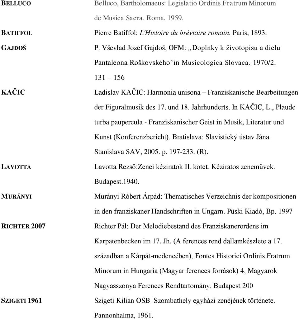 131 156 KAČIC Ladislav KAČIC: Harmonia unisona Franziskanische Bearbeitungen der Figuralmusik des 17. und 18. Jahrhunderts. In KAČIC, L.