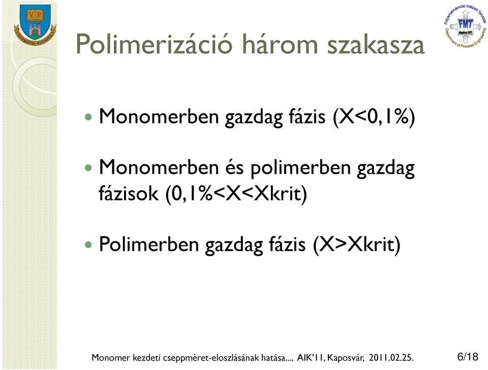 (1%<X<Xri) Polimerben gazag fázis (X>Xri) Monomer