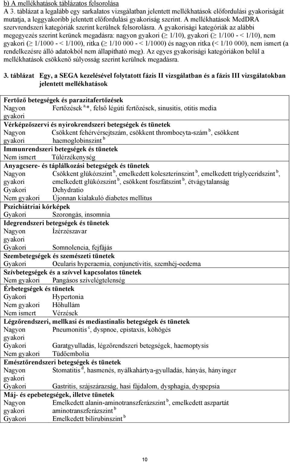 A mellékhatások MedDRA szervrendszeri kategóriák szerint kerülnek felsorolásra.