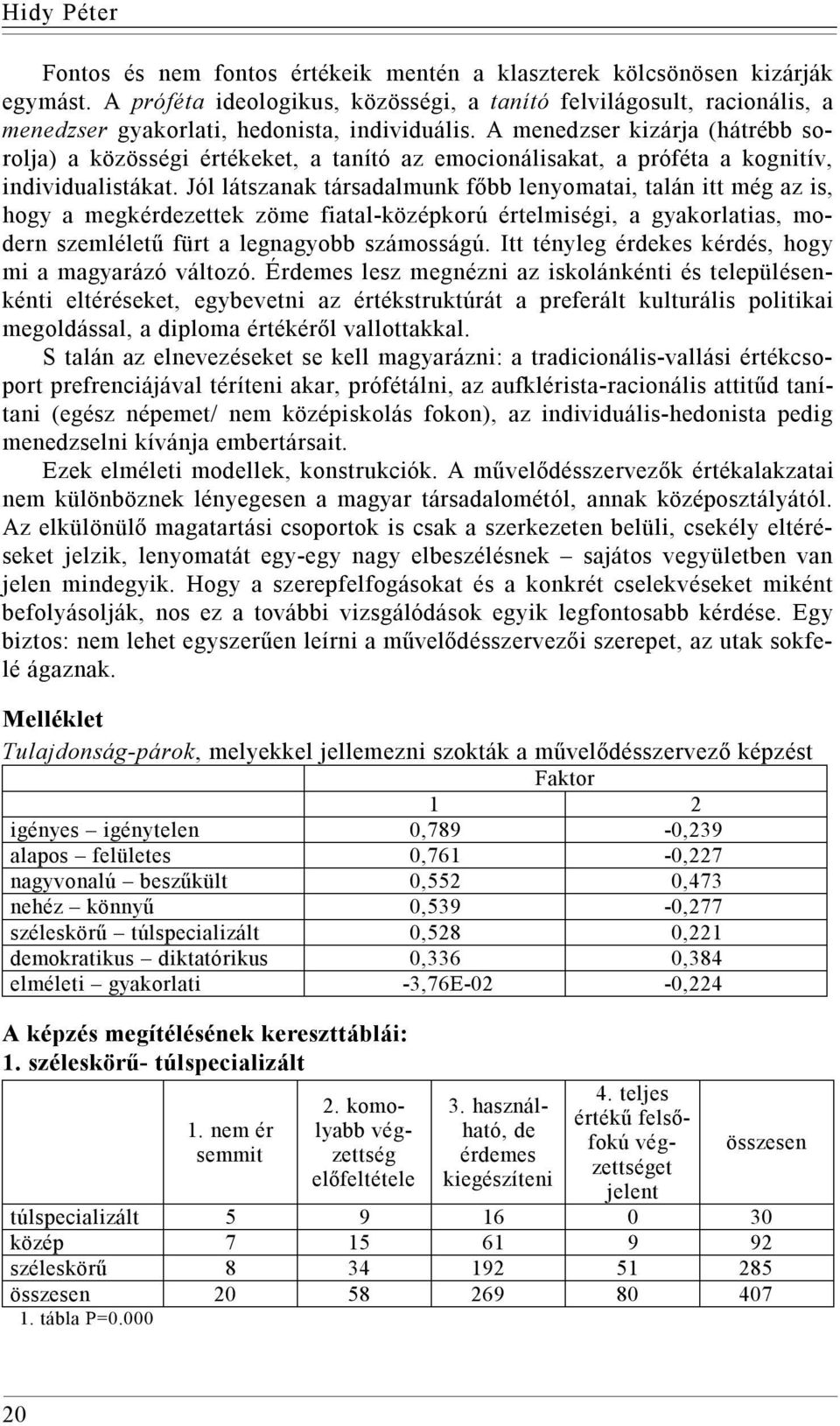 A menedzser kizárja (hátrébb sorolja) a közösségi értékeket, a tanító az emocionálisakat, a próféta a kognitív, individualistákat.