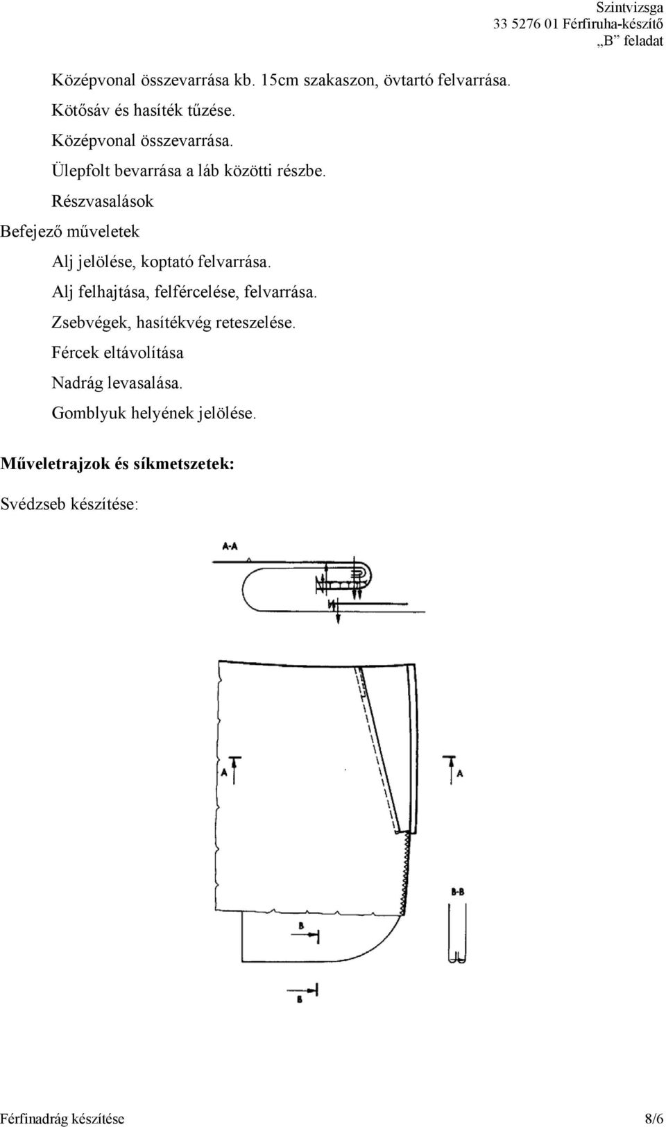 Részvasalások Befejező műveletek Alj jelölése, koptató felvarrása. Alj felhajtása, felfércelése, felvarrása.