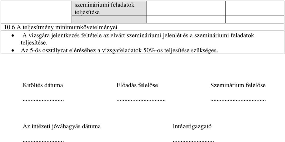 jelenlét és a szemináriumi feladatok teljesítése.