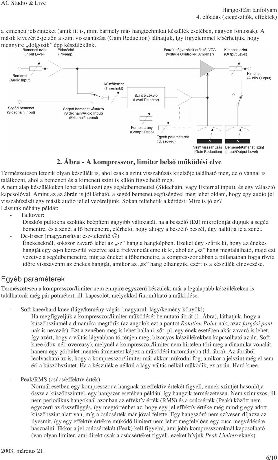 Ábra - A kompresszor, limiter bels mködési elve Természetesen létezik olyan készülék is, ahol csak a szint visszahúzás kijelzje található meg, de olyannal is találkozni, ahol a bemeneti és a kimeneti