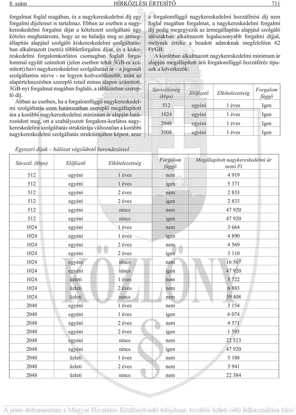 alkalmazott (nettó) többletforgalmi díjat, és a kiskereskedelmi forgalomkorlátos csomagban foglalt forgalommal együtt számított (jelen esetben tehát 3GB-ra számított) havi nagykereskedelmi