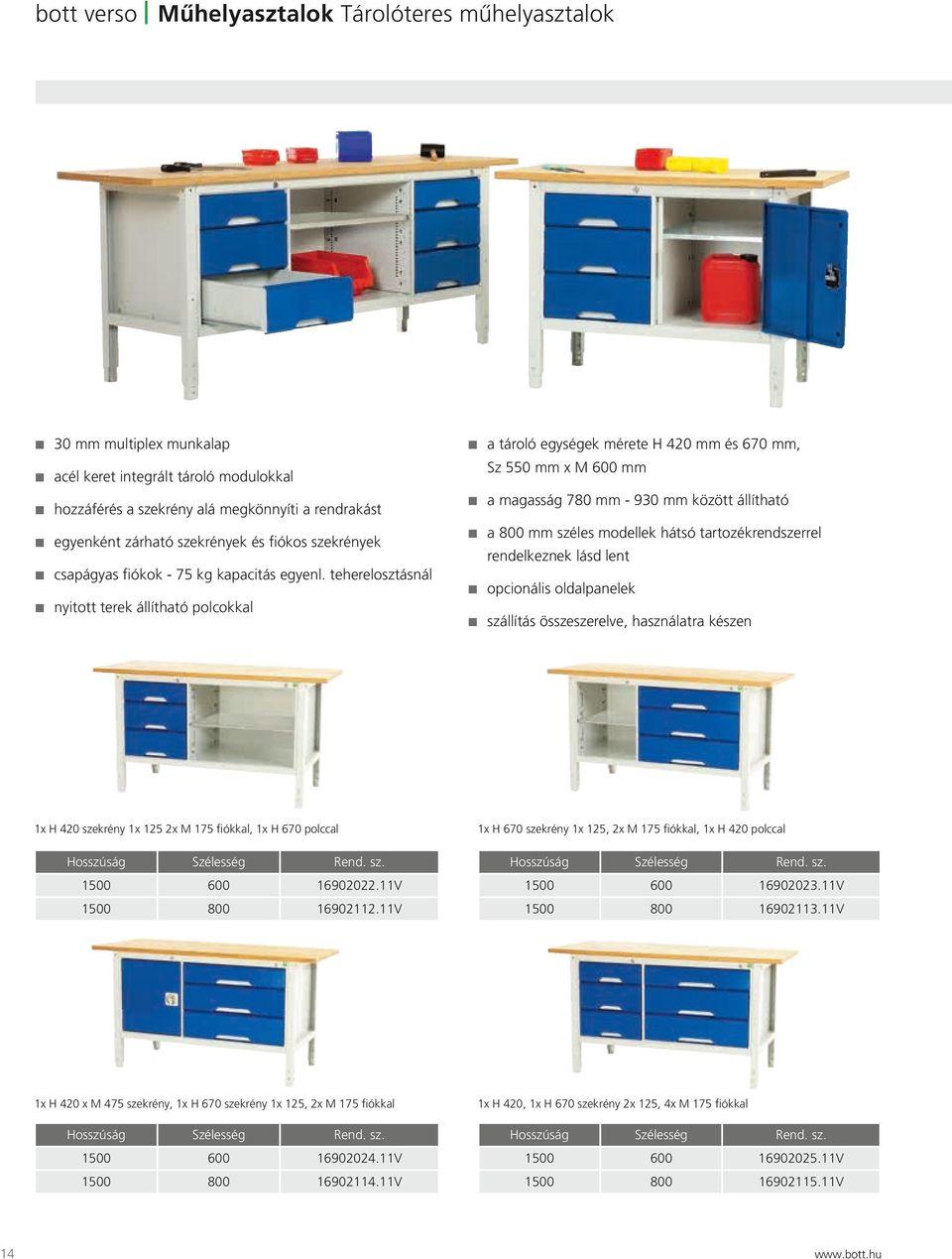 teherelosztásnál nyitott terek állítható polcokkal Sz 550 mm x M 600 mm 1x H 420 szekrény 1x 125 2x M 175 fiókkal, 1x H 670 polccal Szélesség a magasság 780 mm - 930 mm között állítható a 800 mm