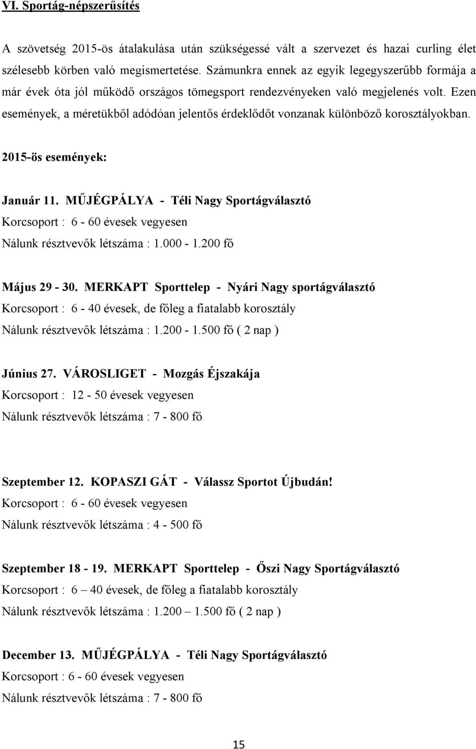 Ezen események, a méretükből adódóan jelentős érdeklődőt vonzanak különböző korosztályokban. 2015-ös események: Január 11.