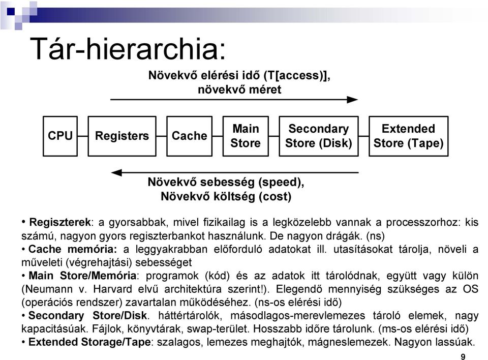 (ns) Cache memória: a leggyakrabban előforduló adatokat ill.