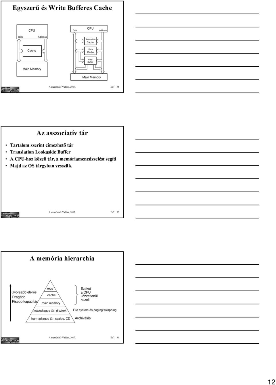 Ea7 34 Az asszociatív tár Tartalom szerint címezhető tár Translation Lookaside Buffer A CPU-hoz közeli tár, a memóriamenedzselést segíti Majd az OS