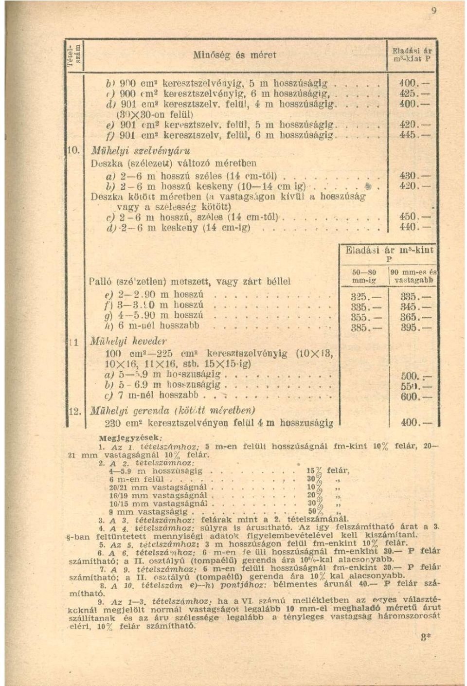 ... Miihelyi szelvényűin Deszka (szélezett) változó méretben a) 2 6 m hosszú szóles (14 em-től) b) 2-6 m hosszú keskeny (10 14 em ig).