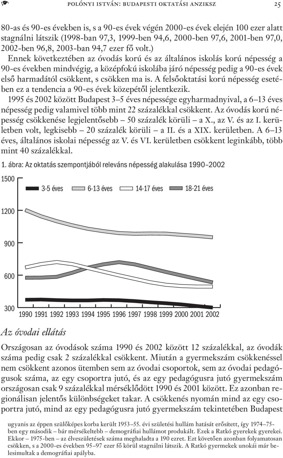 ) Ennek következtében az óvodás korú és az általános iskolás korú népesség a 90-es években mindvégig, a középfokú iskolába járó népesség pedig a 90-es évek első harmadától csökkent, s csökken ma is.