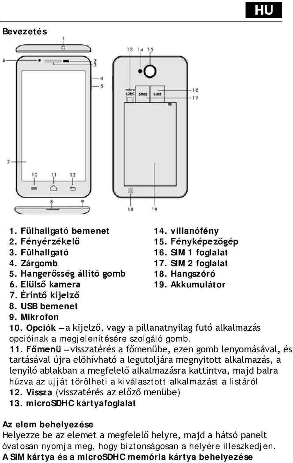 Főmenü visszatérés a főmenübe, ezen gomb lenyomásával, és tartásával újra előhívható a legutoljára megnyitott alkalmazás, a lenyíló ablakban a megfelelő alkalmazásra kattintva, majd balra húzva az