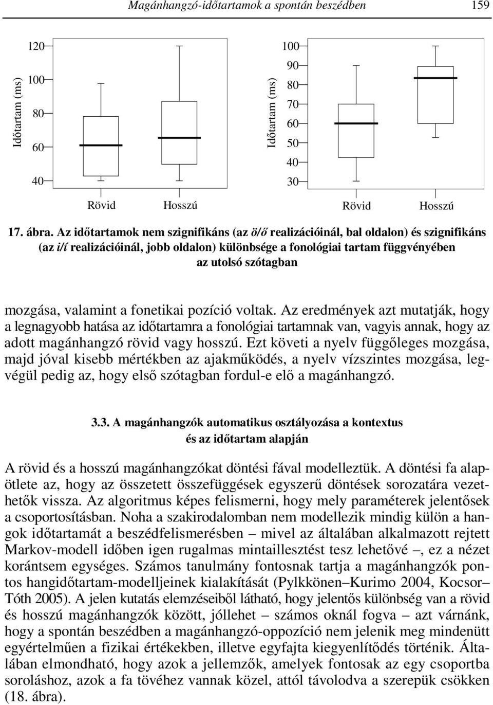 a fonetikai pozíció voltak. Az eredmények azt mutatják, hogy a legnagyobb hatása az idıtartamra a fonológiai tartamnak van, vagyis annak, hogy az adott magánhangzó rövid vagy hosszú.