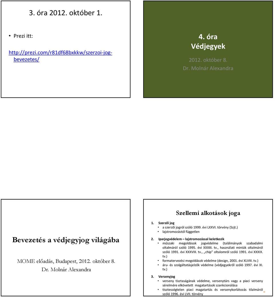 törvény (Szjt.) lajstromozástól független 2. Iparjogvédelem lajstromozással keletkezik műszaki megoldások jogvédelme (találmányok szabadalmi oltalmáról szóló 1995. évi XXXIII. tv.