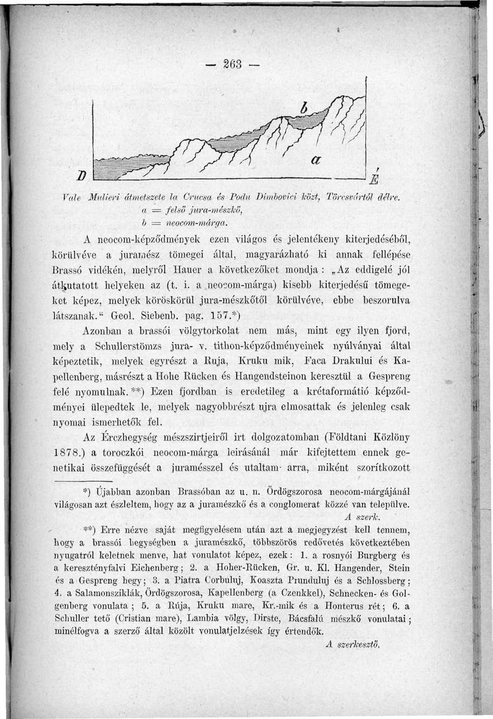 a neoeom-márga) kisebb kiterjedésű tömegeket képez, melyek köröskörül jura-mészkőtől körülvéve, ebbe beszorulva látszanak." Geol. Siebenb. pag. 157.