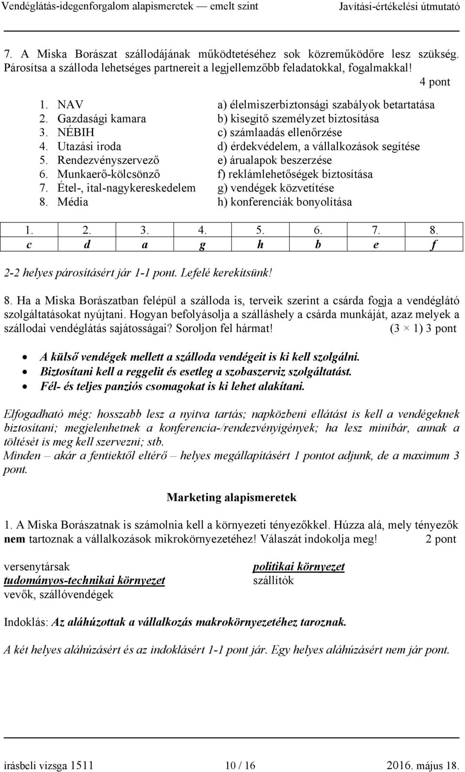 Utazási iroda d) érdekvédelem, a vállalkozások segítése 5. Rendezvényszervező e) árualapok beszerzése 6. Munkaerő-kölcsönző f) reklámlehetőségek biztosítása 7.