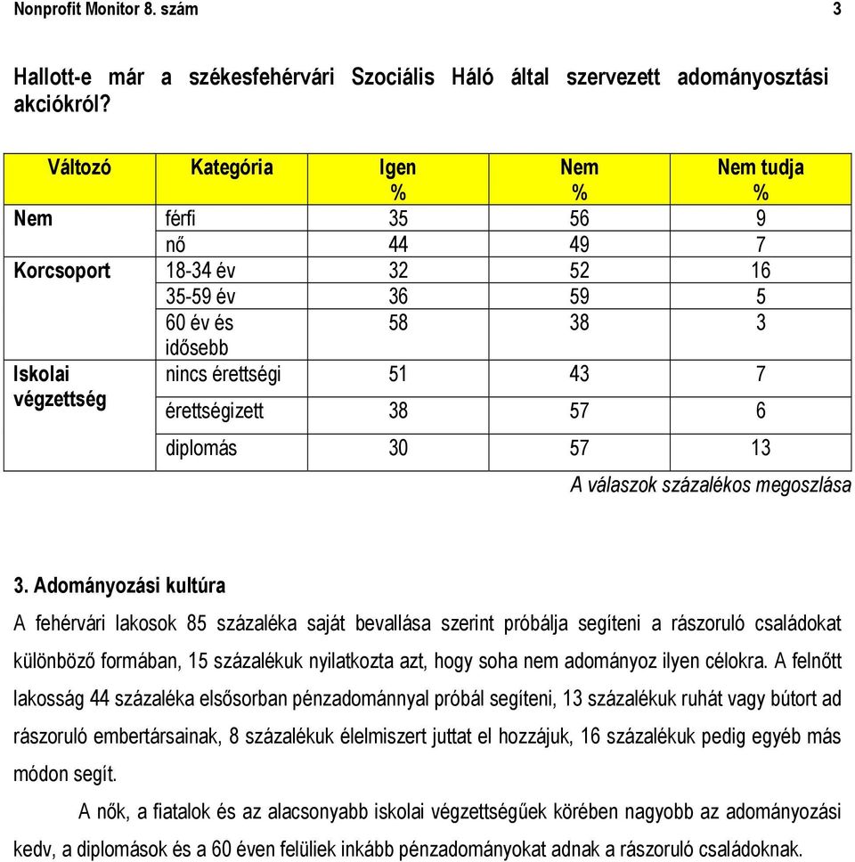 30 57 13 A válaszok százalékos megoszlása 3.