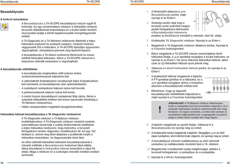 A TA Diagnostic és a TA Wireless módszerek áttekintik a teljes hidraulikai rendszert és szelepről szelepre, modulról modulra végigvezetik Önt a hálózaton.