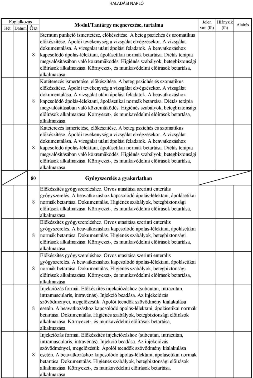 A beteg pszichés és szomatikus előírások Környezet-, és munkavédelmi előírások betartása, van 0 Gyógyszerelés a gyakorlatban Előkészítés gyógyszereléshez.