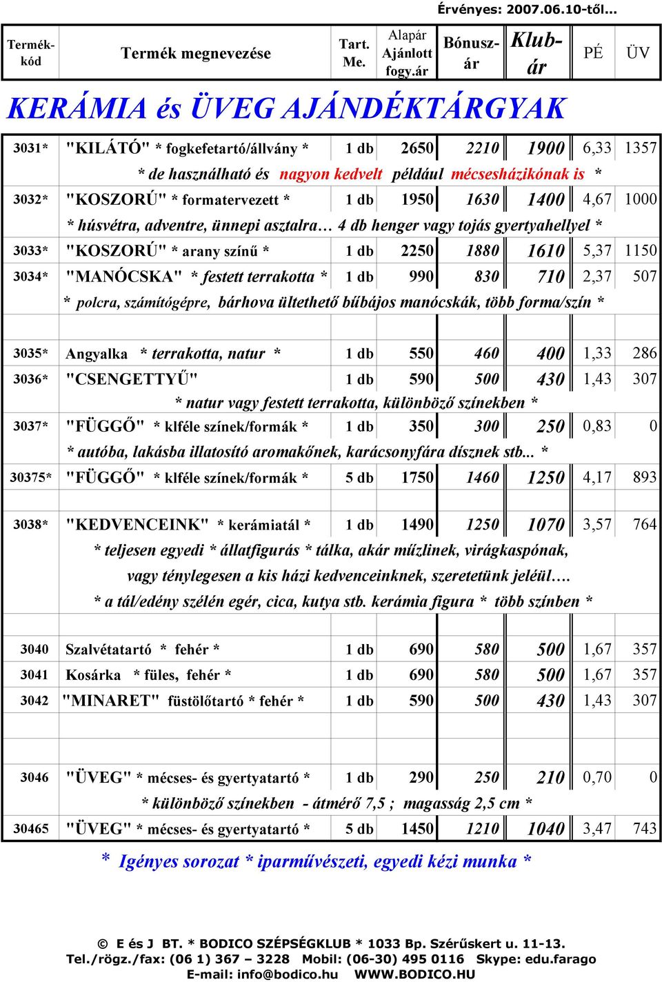 * 1 db 1950 1630 1400 4,67 1000 * húsvétra, adventre, ünnepi asztalra 4 db henger vagy tojás gyertyahellyel * 3033* "KOSZORÚ" * arany színő * 1 db 2250 1880 1610 5,37 1150 3034* "MANÓCSKA" * festett