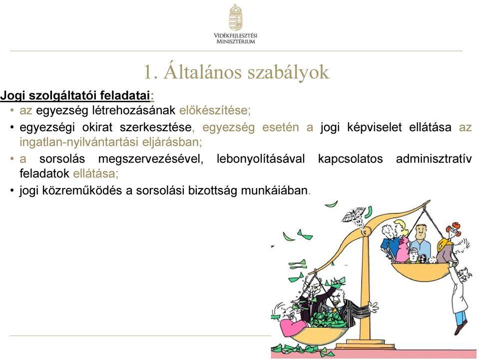 az ingatlan-nyilvántartási eljárásban; a sorsolás megszervezésével, lebonyolításával