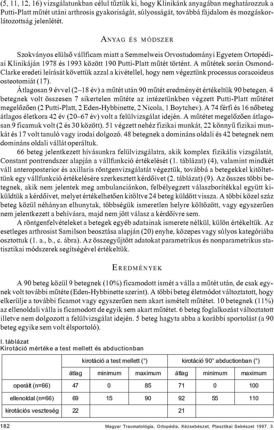 A mûtétek során Osmond- Clarke eredeti leírását követtük azzal a kivétellel, hogy nem végeztünk processus coracoideus osteotomiát (17).