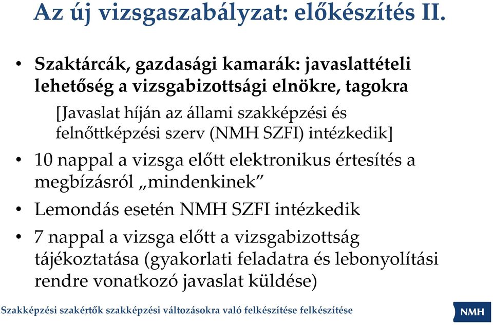 állami szakképzési és felnőttképzési szerv (NMH SZFI) intézkedik] 10 nappal a vizsga előtt elektronikus értesítés