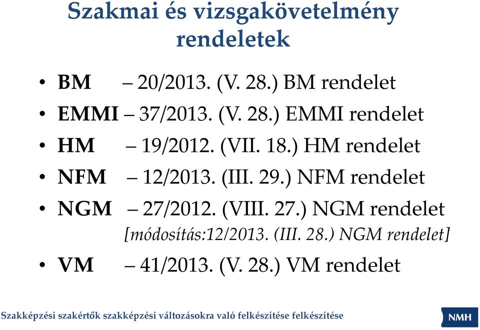 18.) HM rendelet 12/2013. (III. 29.) NFM rendelet NGM 27/