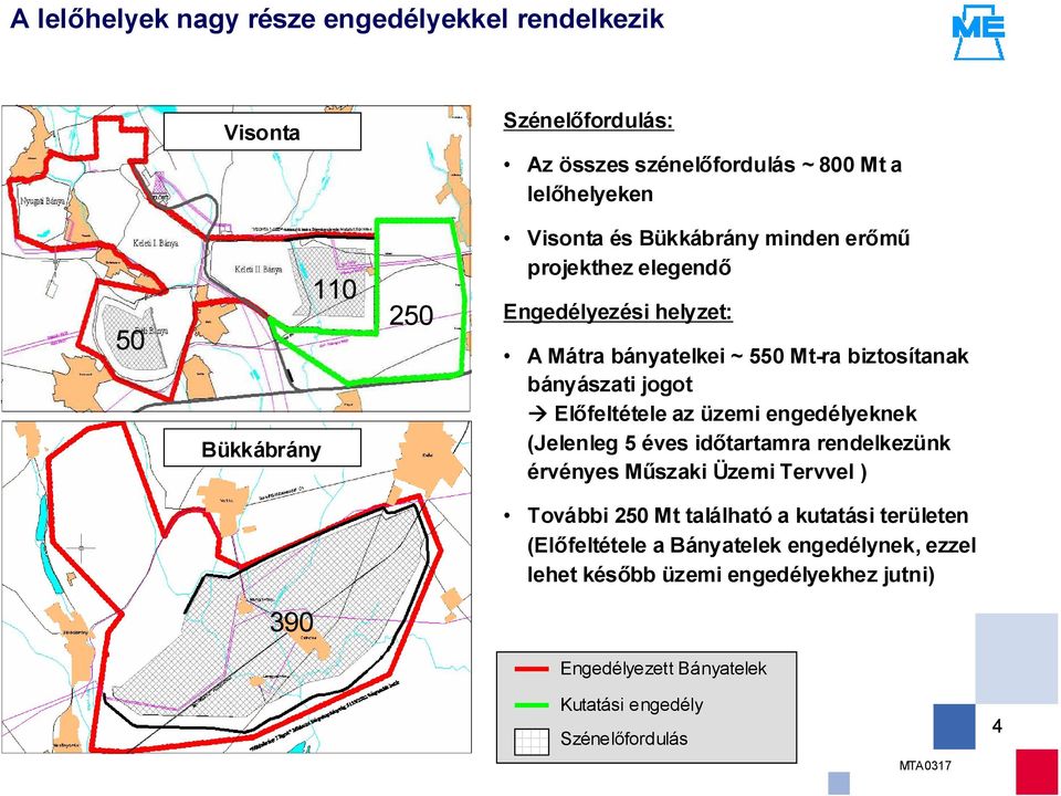 Előfeltétele az üzemi engedélyeknek (Jelenleg 5 éves időtartamra rendelkezünk érvényes Műszaki Üzemi Tervvel ) További 250 Mt található a kutatási