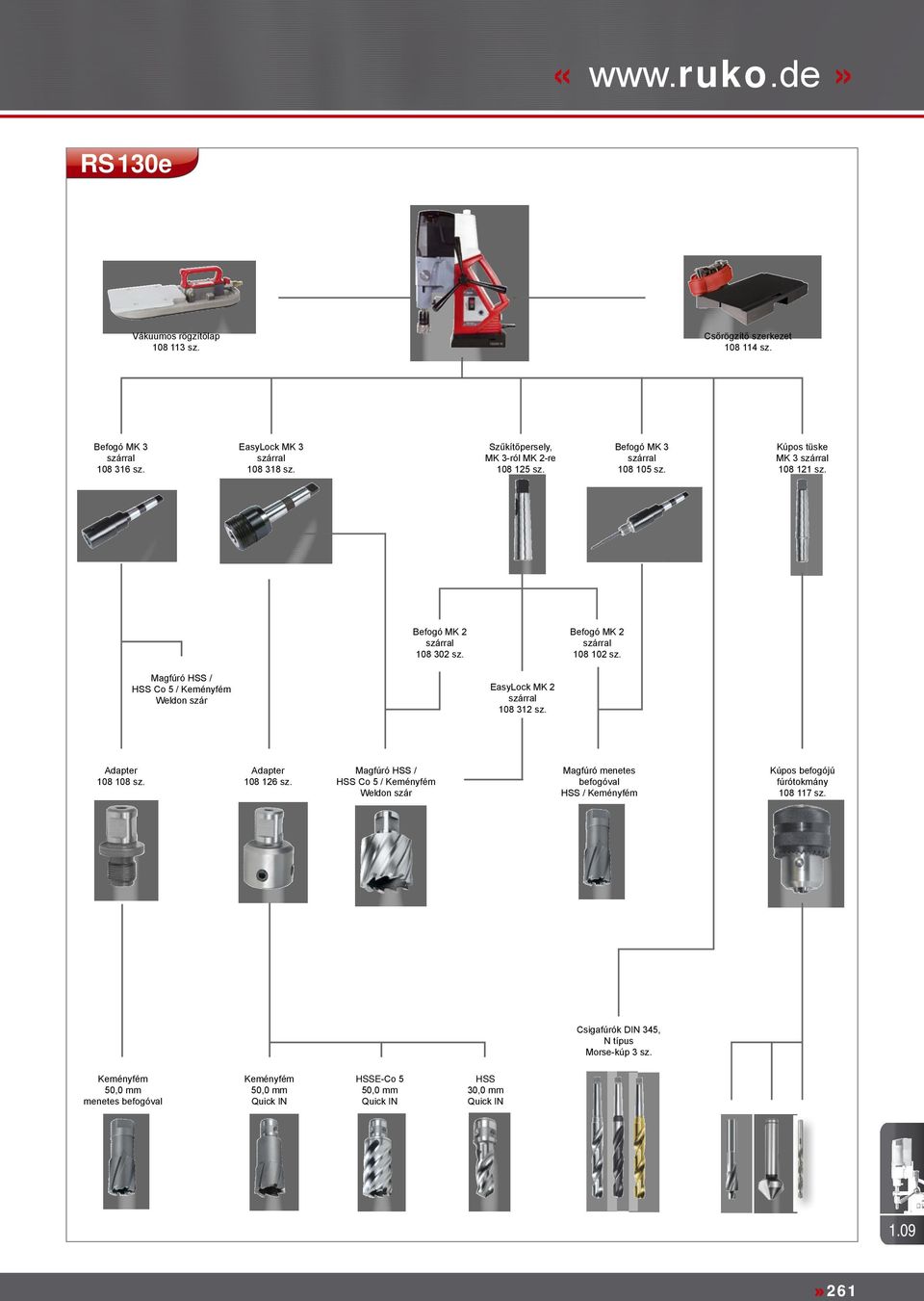 Magfúró HSS / HSS Co 5 / Keményfém Weldon szár EasyLock MK 2 108 312 sz. Adapter 108 108 sz. Adapter 108 126 sz.