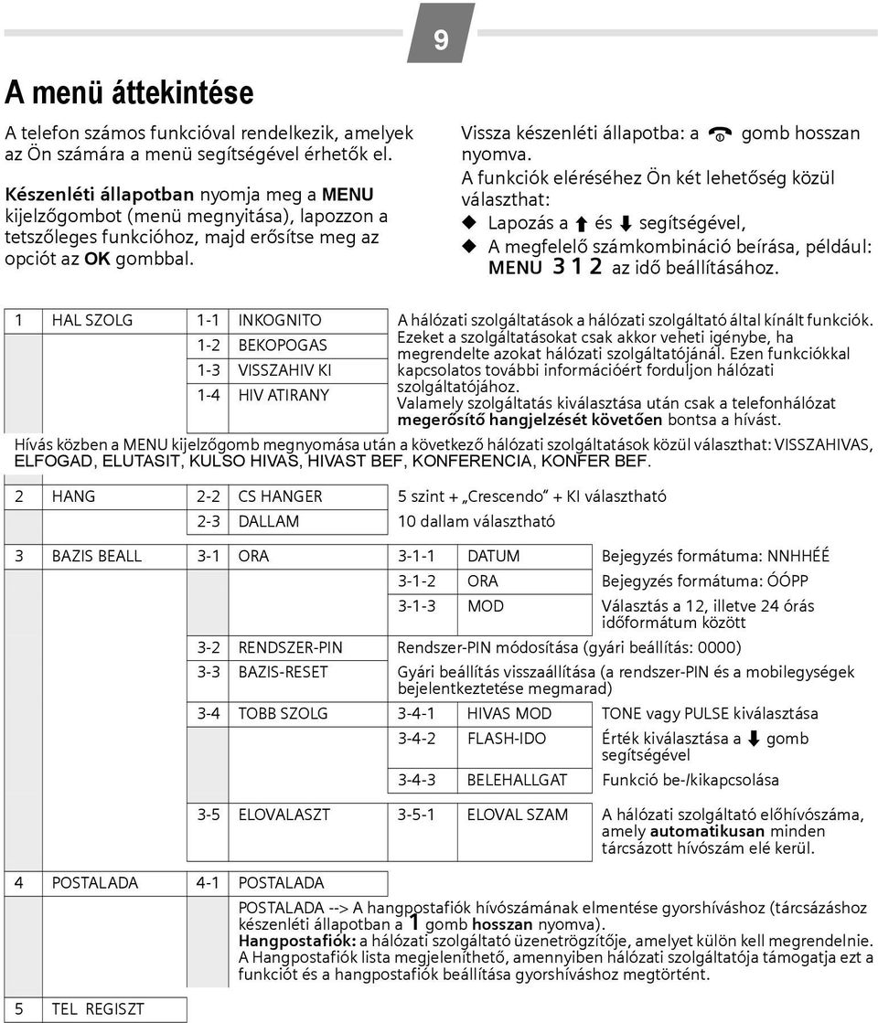 9 Vissza készenléti állapotba: a a gomb hosszan nyomva.