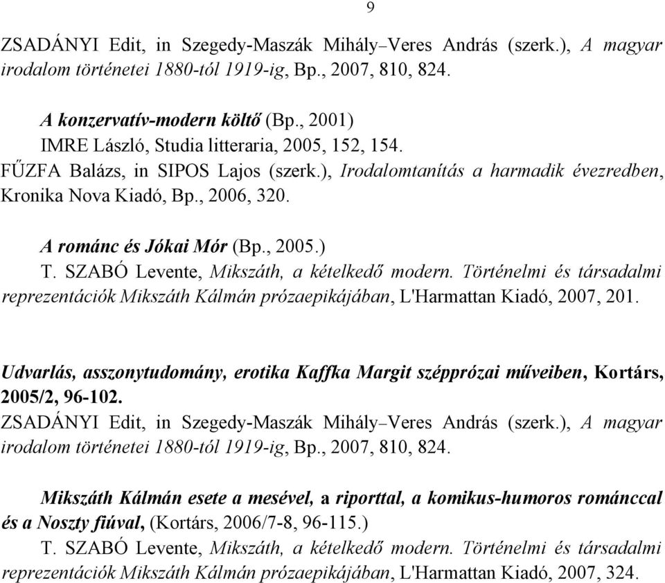 , 2005.) T. SZABÓ Levente, Mikszáth, a kételkedő modern. Történelmi és társadalmi reprezentációk Mikszáth Kálmán prózaepikájában, L'Harmattan Kiadó, 2007, 201.