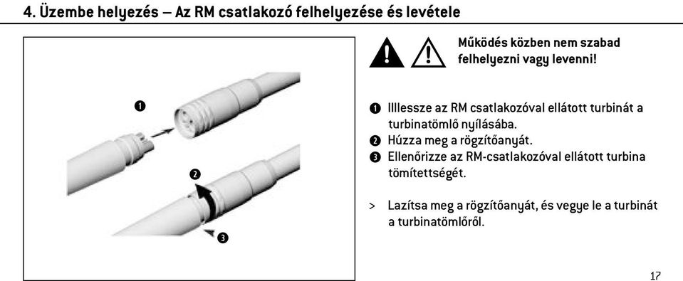 IIllessze az RM csatlakozóval ellátott turbinát a turbinatömlő nyílásába.