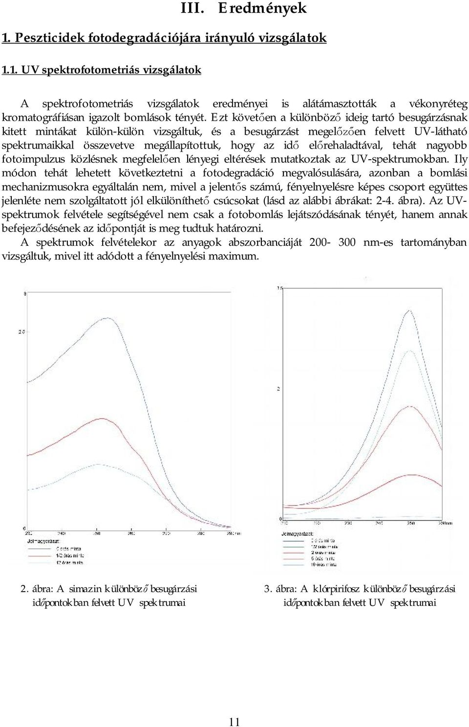 előrehaladtával, tehát nagyobb fotoimpulzus közlésnek megfelelően lényegi eltérések mutatkoztak az UV-spektrumokban.