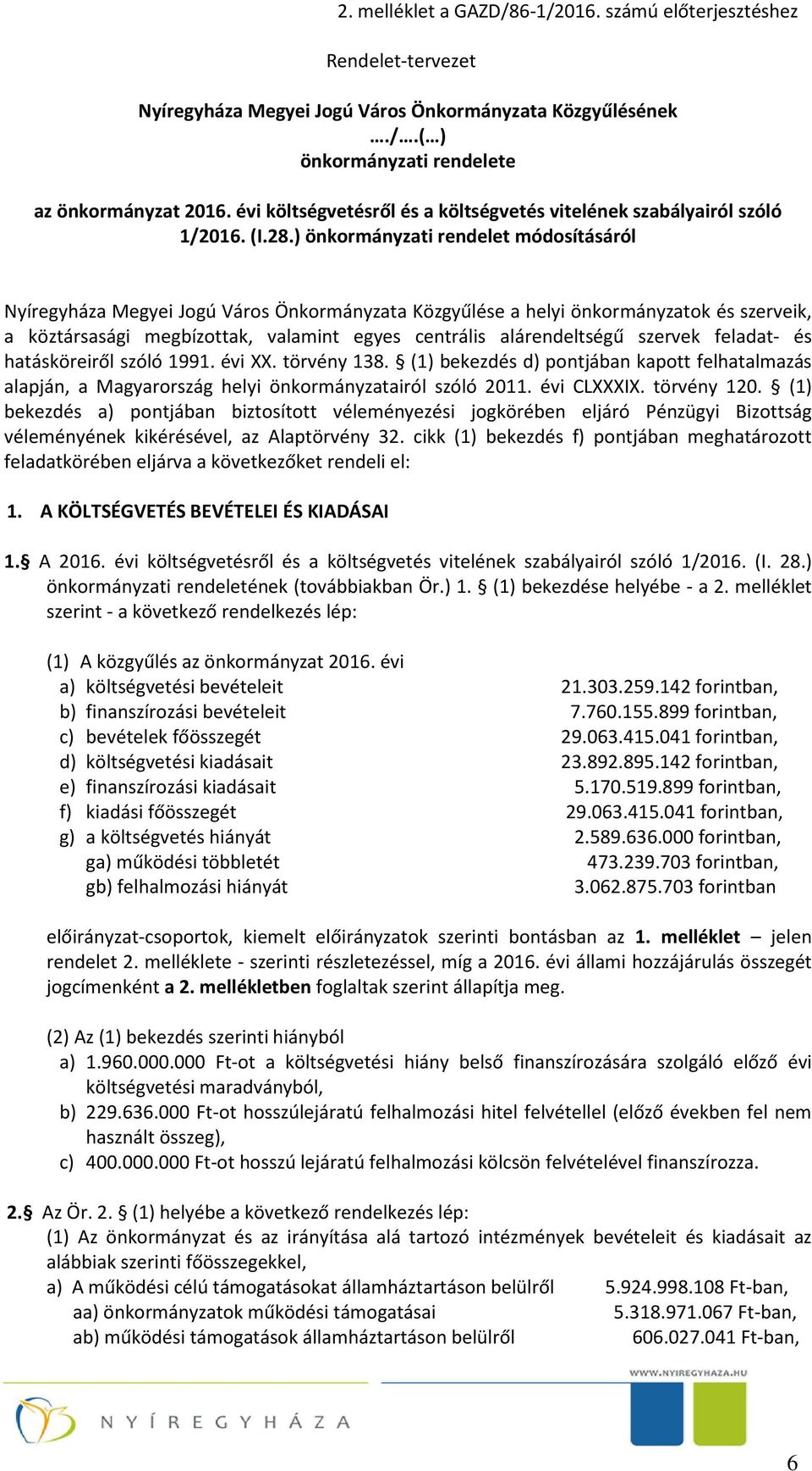 ) önkormányzati rendelet módosításáról Nyíregyháza Megyei Jogú Város Önkormányzata Közgyűlése a helyi önkormányzatok és szerveik, a köztársasági megbízottak, valamint egyes centrális alárendeltségű