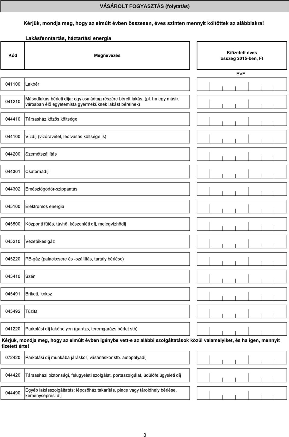 ha egy másik városban élő egyetemista gyermeküknek lakást bérelnek) 044410 Társasház közös költsége 044100 Vízdíj (vízóravétel, leolvasás költsége is) 044200 Szemétszállítás 044301 Csatornadíj 044302