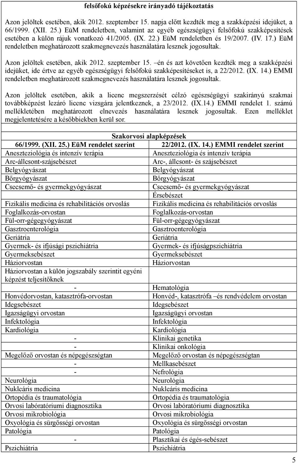 ) EüM rendeletben meghatározott szakmegnevezés használatára lesznek jogosultak. Azon jelöltek esetében, akik 2012. szeptember 15.