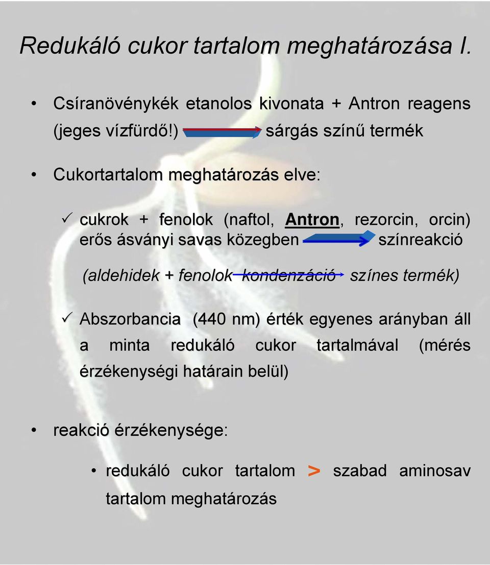 savas közegben k színreakci nreakció (aldehidek + fenolok kondenzáci ció színes termék) Abszorbancia (440 nm) érték k egyenes arányban áll