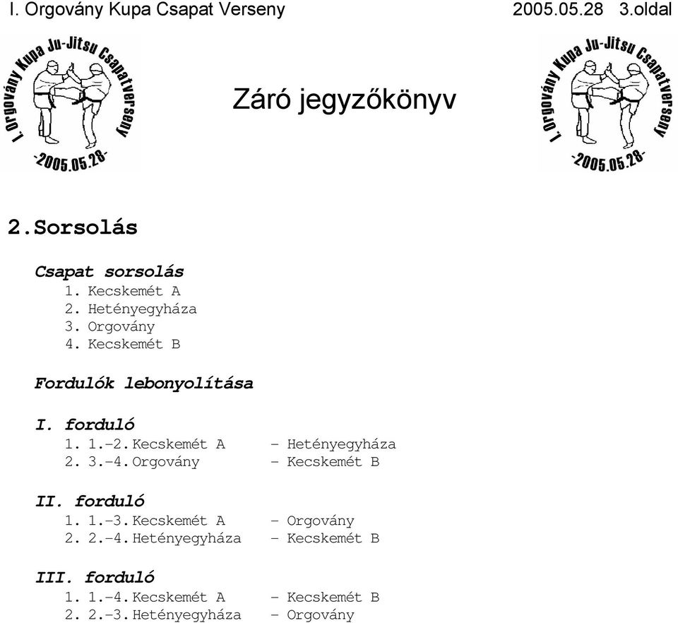 Kecskemét A - Hetényegyháza 2. 3.-4. Orgovány - Kecskemét B II. forduló 1. 1.-3.