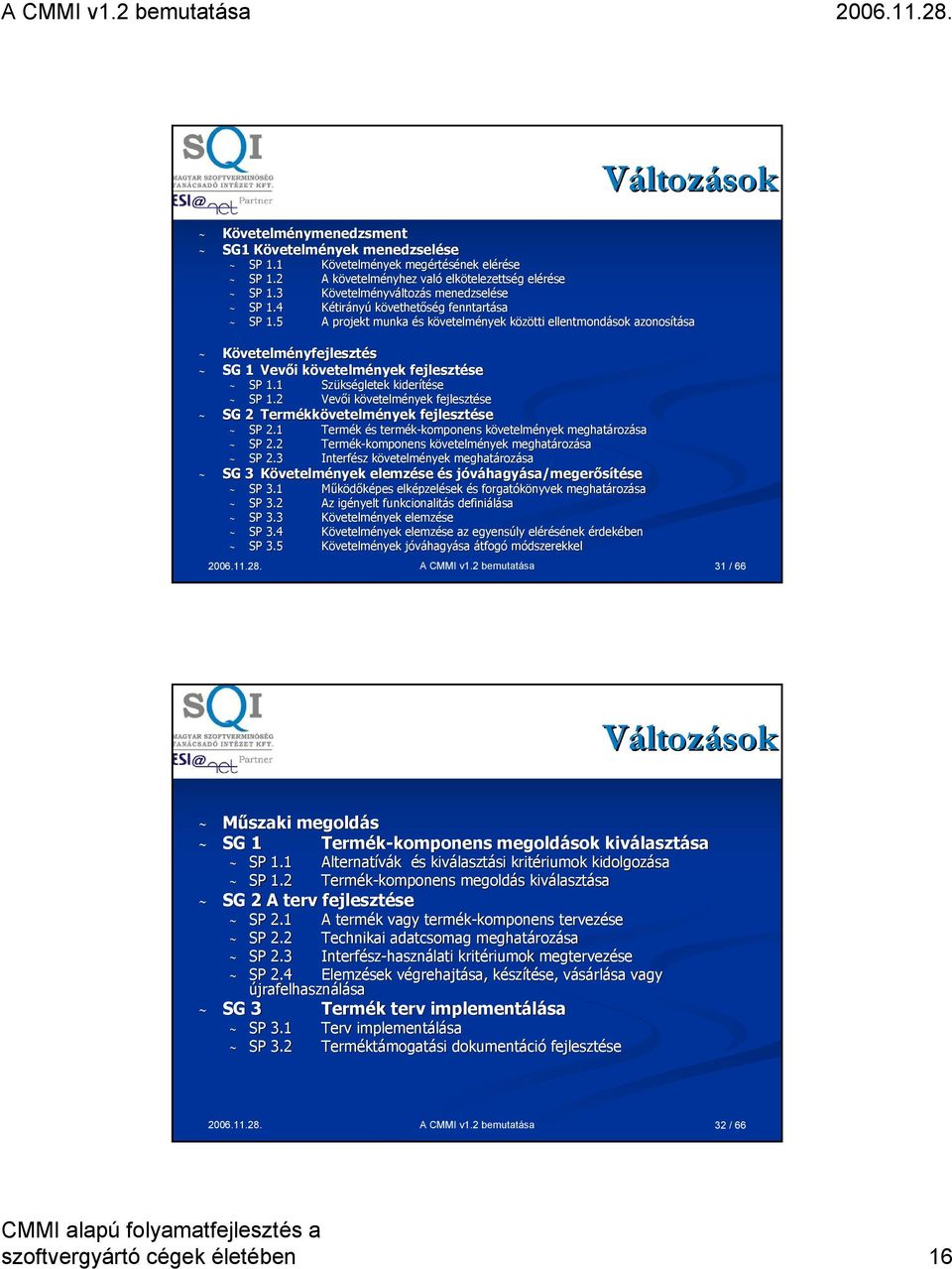 5 A projekt munka és s követelmk vetelmények közötti k ellentmondások azonosítása sa ~ Követelményfejlesztés ~ SG 1 Vevői i követelmk vetelmények fejlesztése se ~ SP 1.