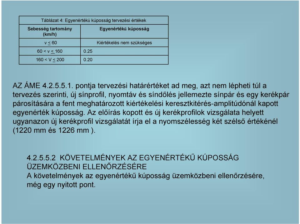 nyomtáv és síndılés jellemezte sínpár és egy kerékpár párosítására a fent meghatározott kiértékelési keresztkitérés-amplitúdónál kapott egyenérték kúposság.