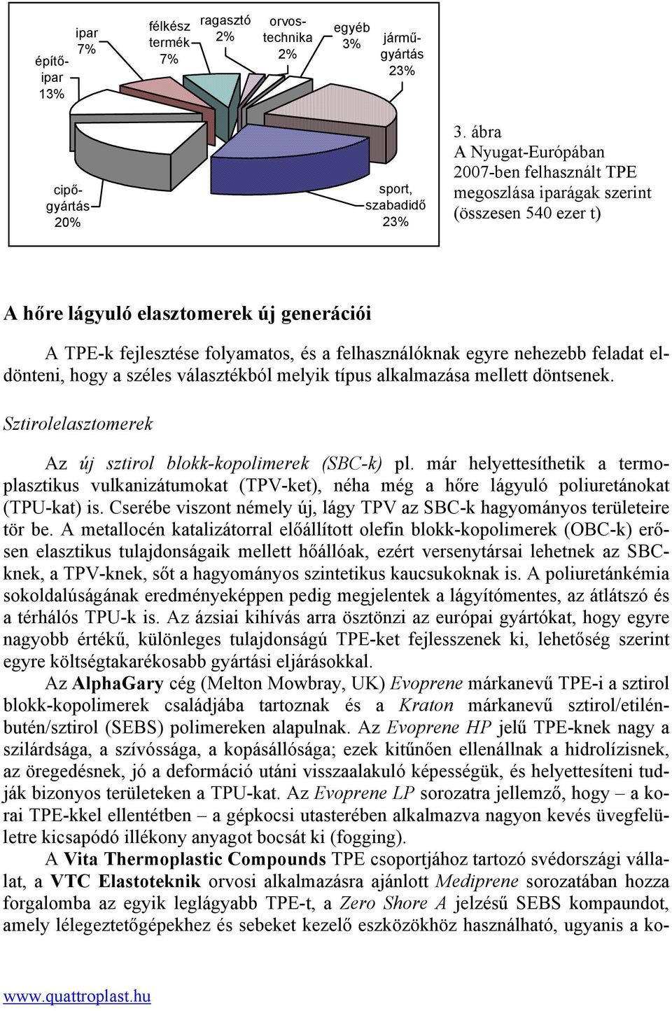 nehezebb feladat eldönteni, hogy a széles választékból melyik típus alkalmazása mellett döntsenek. Sztirolelasztomerek Az új sztirol blokk-kopolimerek (SBC-k) pl.